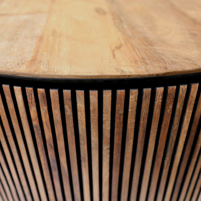 Teak and Iron Slatted Cocktail Table